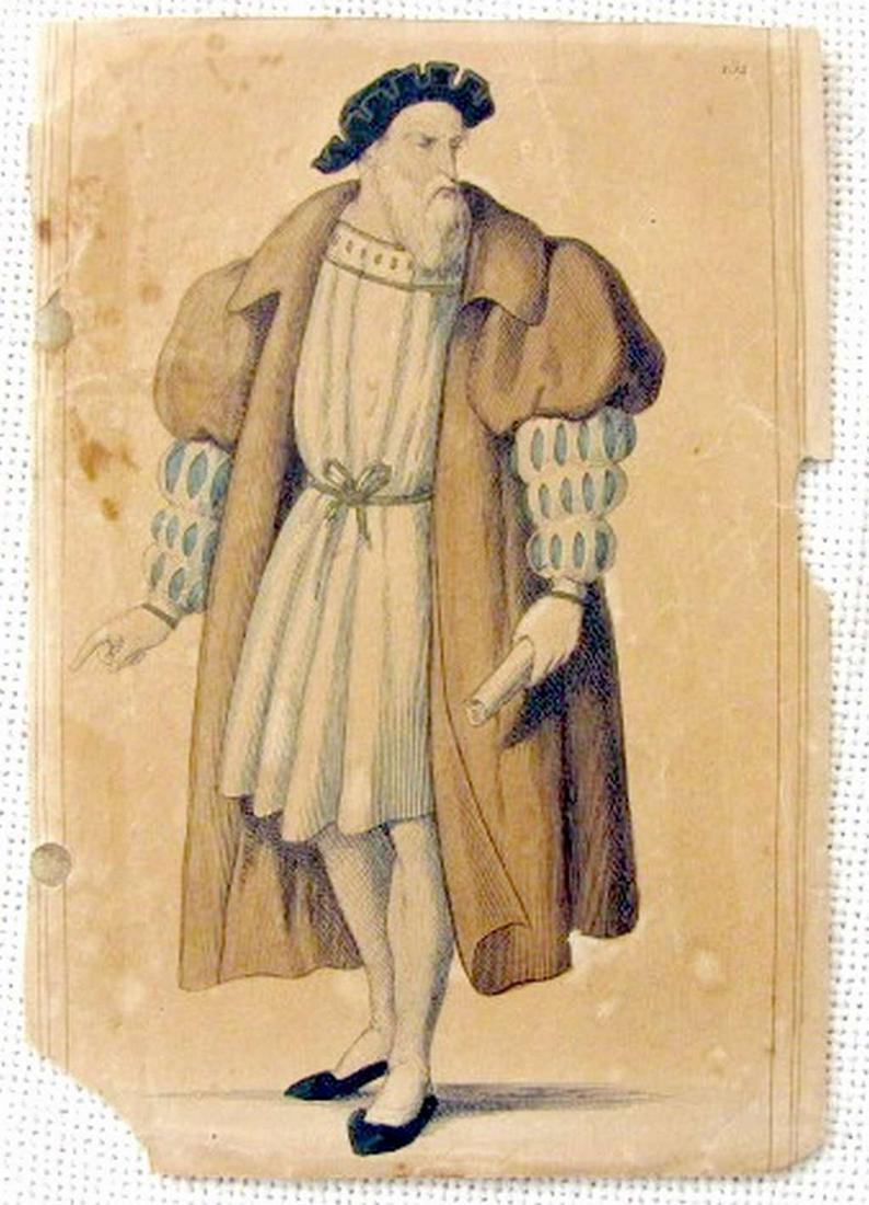 Antique hand colored lithograph of a Jewish man, 18th cen. (1 of 2)