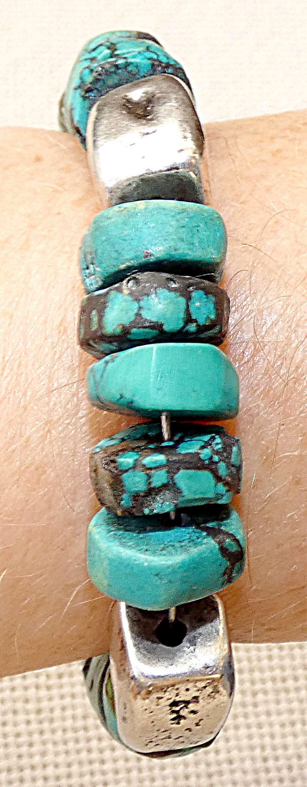 Vintage silver plated and turquoise bead bracelet, weight: 64 gr. (1 of 5)