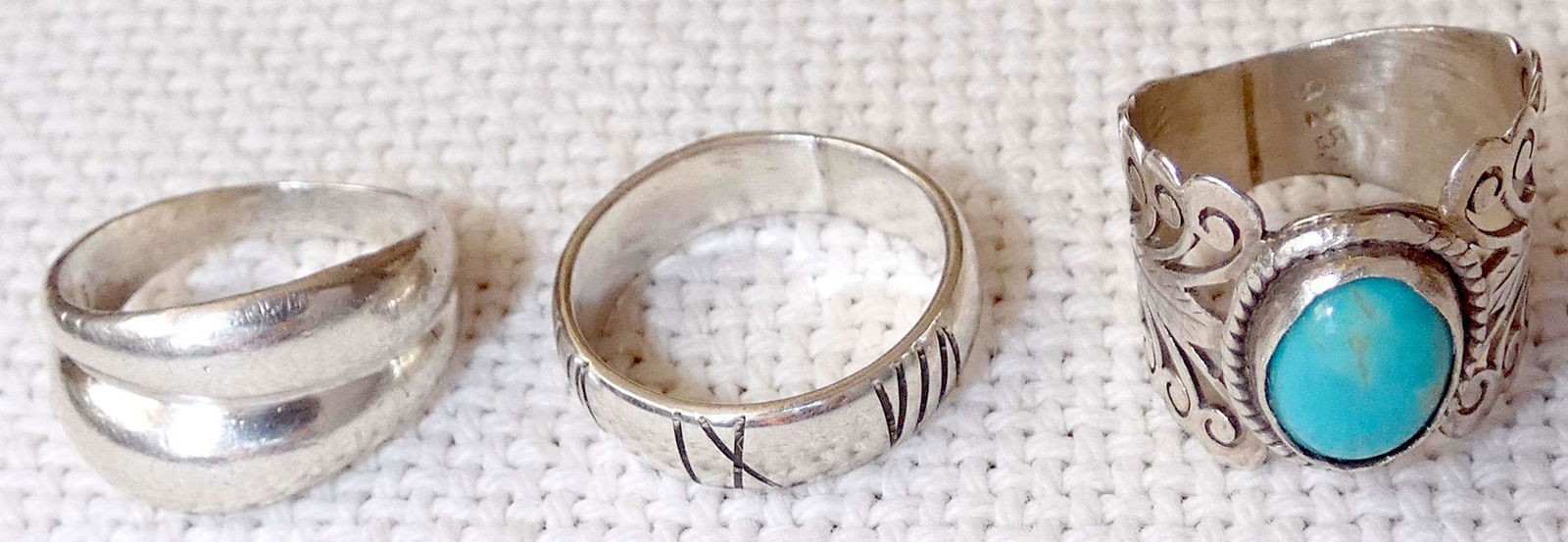 Navajo Native American silver sterling ring set with turquoise and 2 silver rings, total weight: 13 (1 of 4)