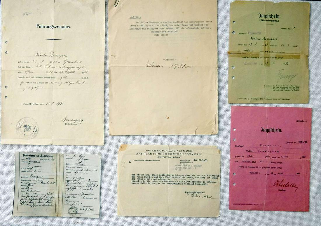 Walter Rosengart, Holocaust survivor, 10 documents from his archive, 1916-1943, in German & Swedish (1 of 8)
