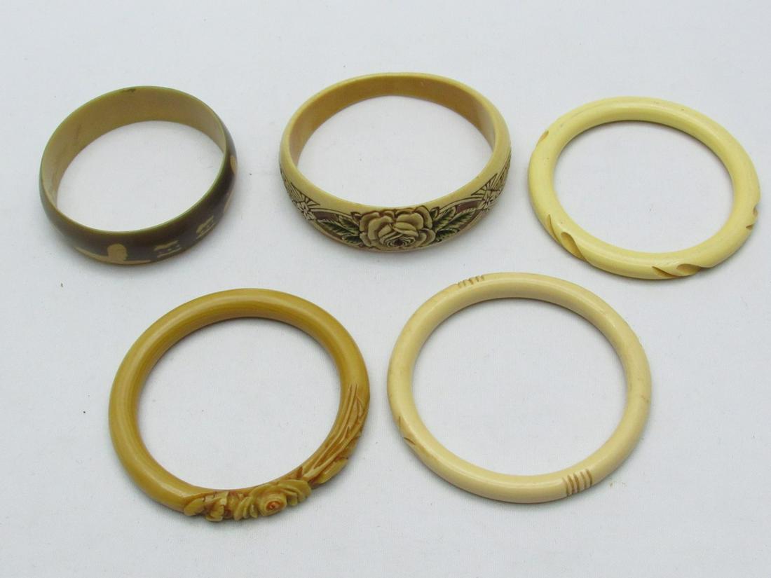 Assortment Of 5 Art Deco Celluloid Bangle Bracelets (1 of 11)