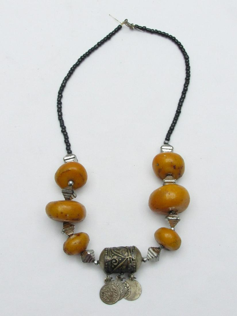Old Tibetan amber amulet bead necklace (1 of 6)