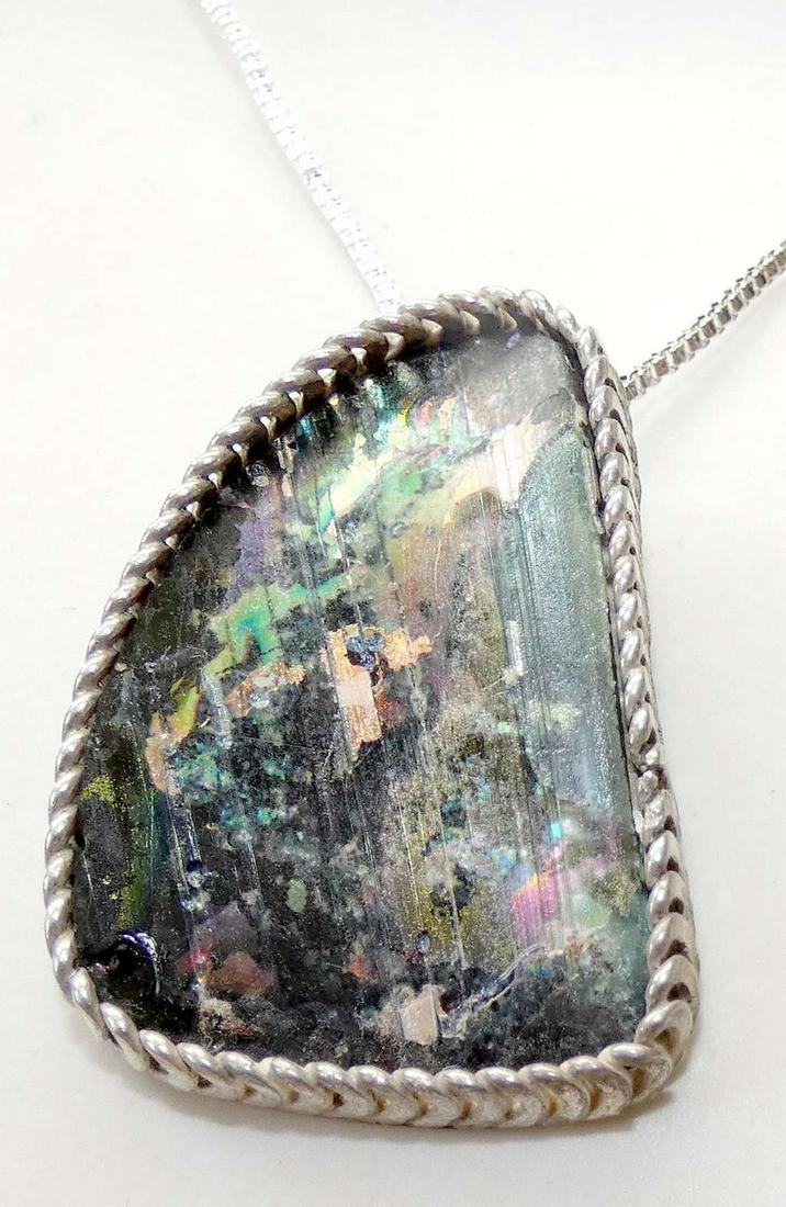 Original Antique Roman glass pendant / necklace in vintage silver frame, Israel, 1960â€™s (1 of 9)
