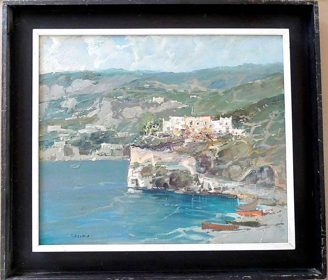 Oscar Salita, Filipino artist. Oil on canvas â€œMarinescapeâ€, signed, framed. (1 of 4)