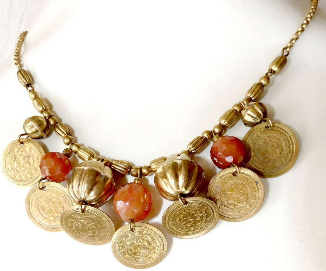 Ottoman Empire Turkey antique brass monisto necklace with carnelian beads: Ottoman Empire Turkey antique brass monisto necklace with faceted carnelian beads Length: 48 cm. (18.8 inches) Height: 5 cm.1.9 inches) Weight: 51 gr. Hand crafted