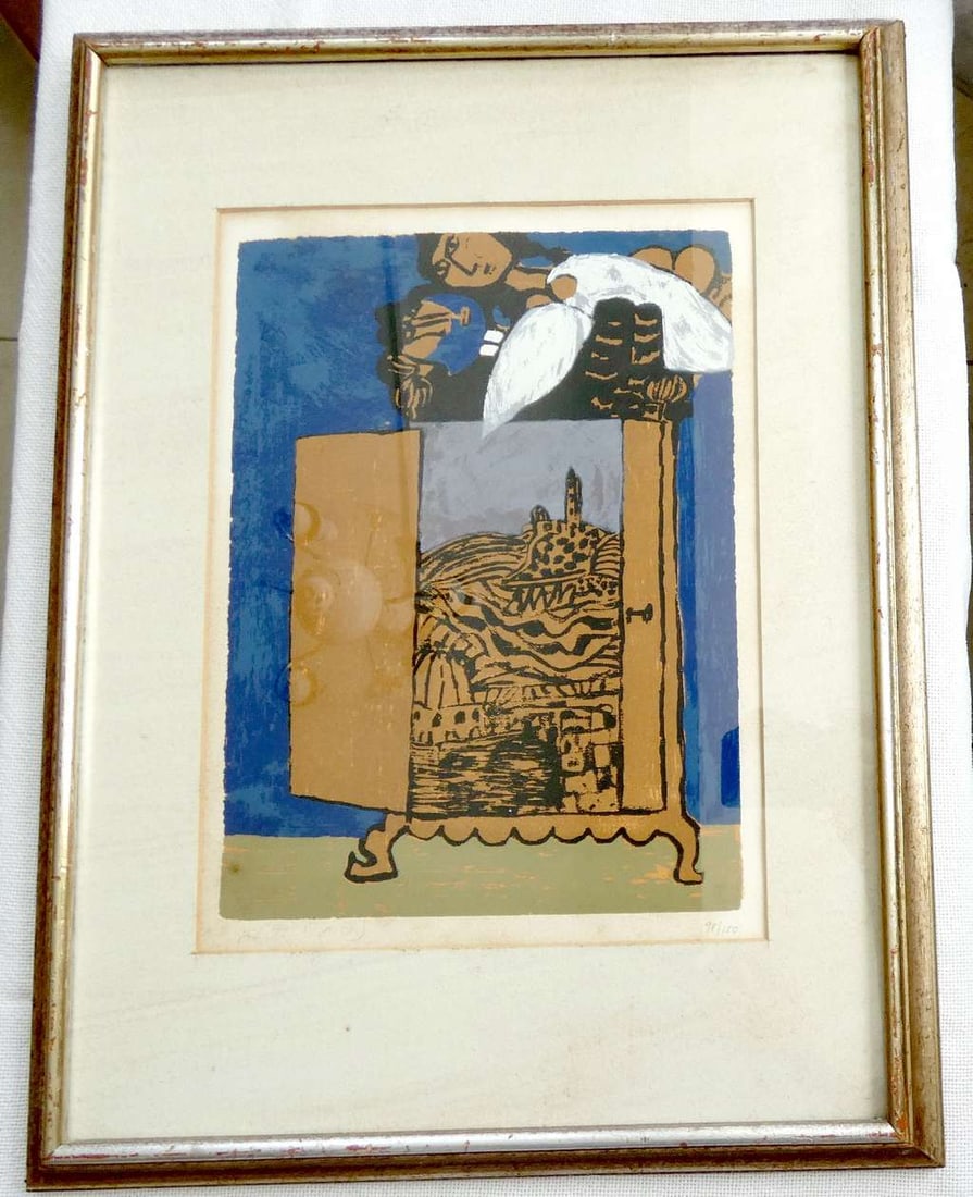 Naftali Bezem. Hand colored lithograph â€œJerusalemâ€ 98/150, signed, framed (1 of 5)