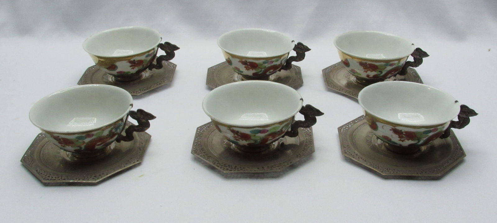 Old Vietnamese silver and porcelain tea serving set (1 of 17)