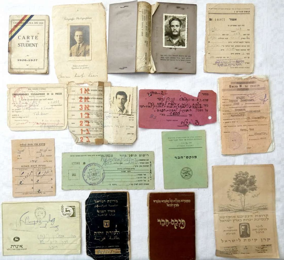 Lot of 15 documents and papers of Jewish people, 1950-70’s. Different condition.: Lot of 15 documents and papers of Jewish people, 1950-70’s. Different condition.
