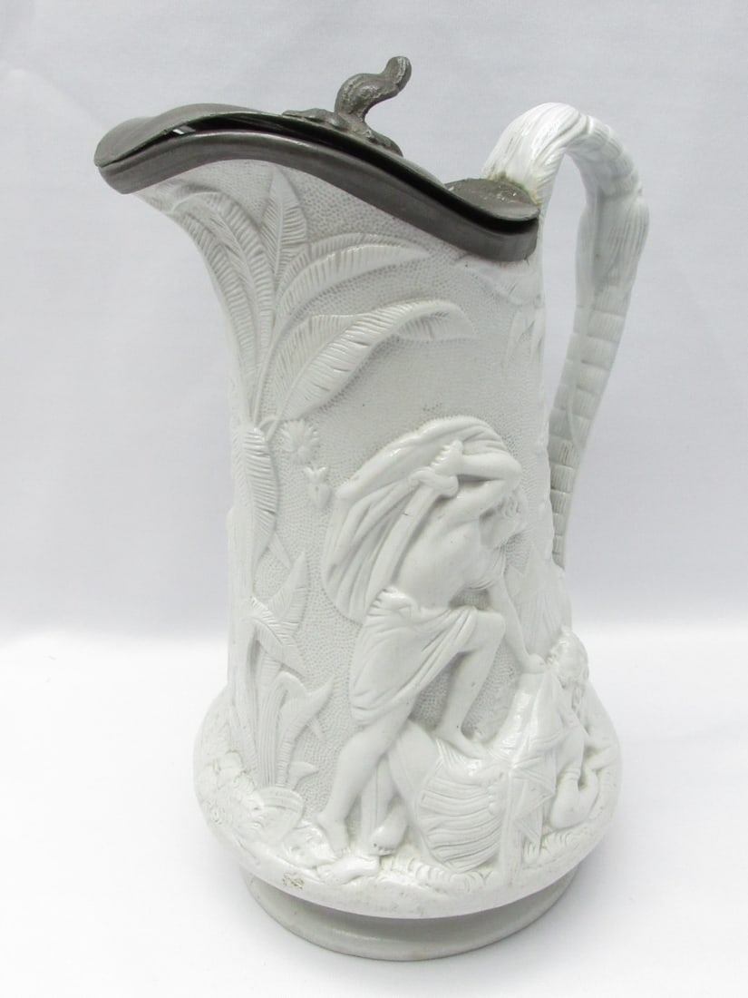 Old English Judaica pottery pitcher - "Cain kills Abel" (1 of 9)