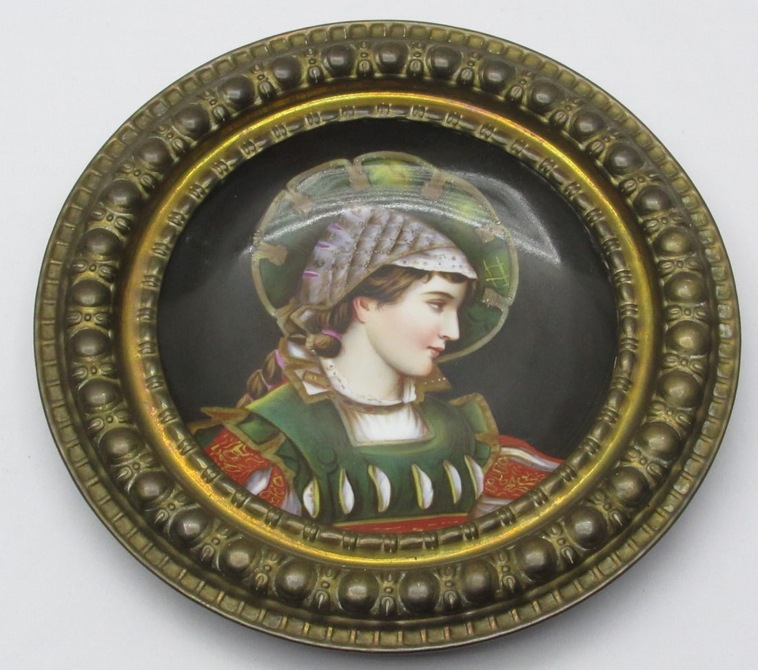 Antique German porcelain and brass plate (1 of 4)