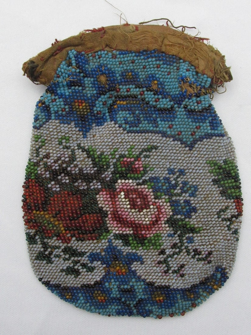 Antique Biedermeier Glass Bead Embroidery Bag (1 of 4)