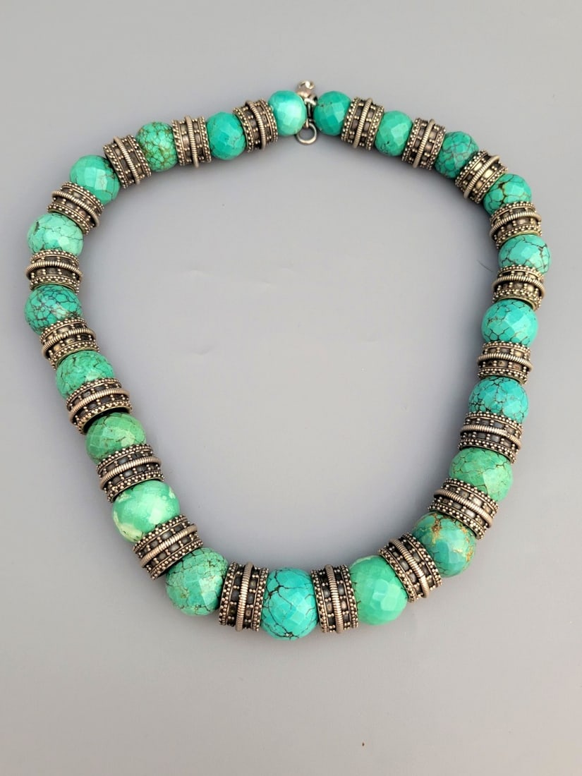 Impressive and large silver link and gem bead necklace (1 of 4)