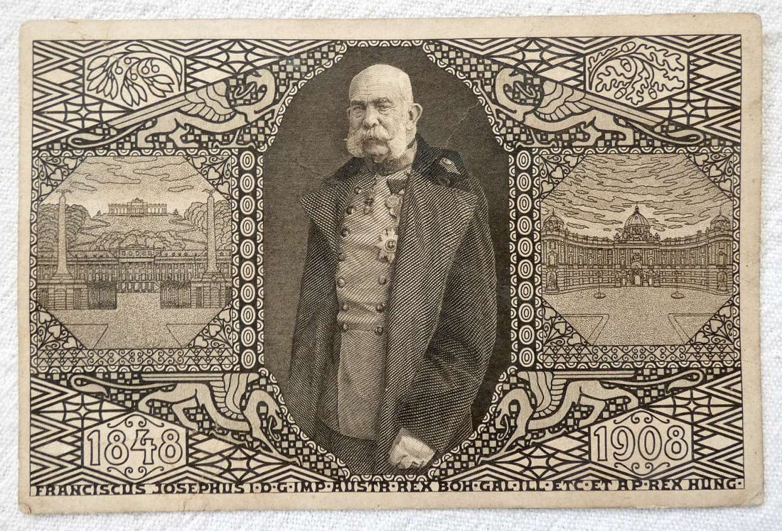 Antique Litho Postcard - Franciscus Josephus (Franz Joseph I) 1848 to 1908 Anniversary (1 of 2)