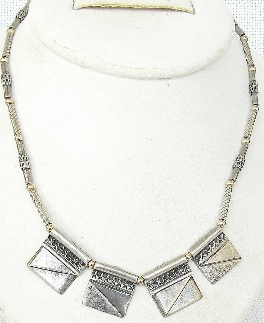 Vintage filigree silver sterling 925 panel Necklace, gilt beads 28 gr. (1 of 7)