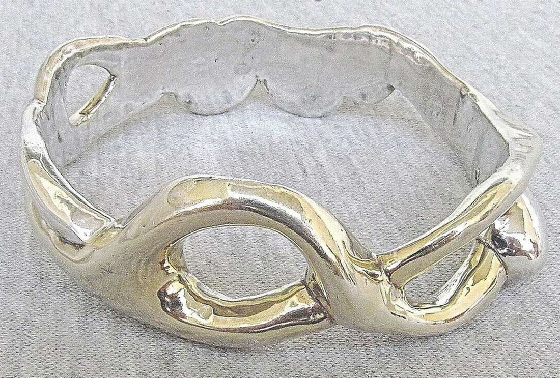 Vintage electroform gilt silver sterling 925 bangle bracelet, 42 gr. (1 of 7)