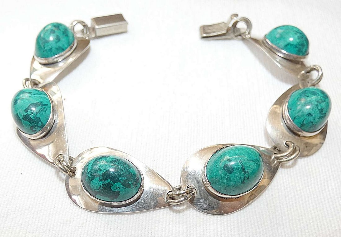 Vintage silver sterling 925 panel bracelet set with Eilat stone, 14 gr. Israel, 1960’s (1 of 7)