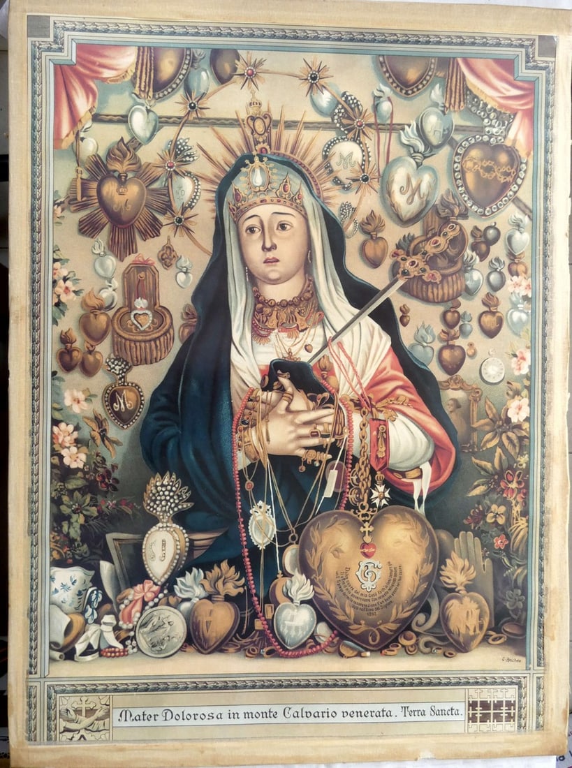 Antique Christian Icon, Lithograph, signed: C. Heichele, 1892. (1 of 8)