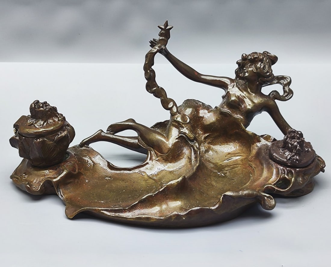 Antique art nouveau bronze double inkwell (1 of 8)
