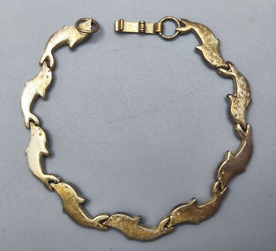 "Dolphins" silver Mexican Taxco link bracelet (1 of 4)