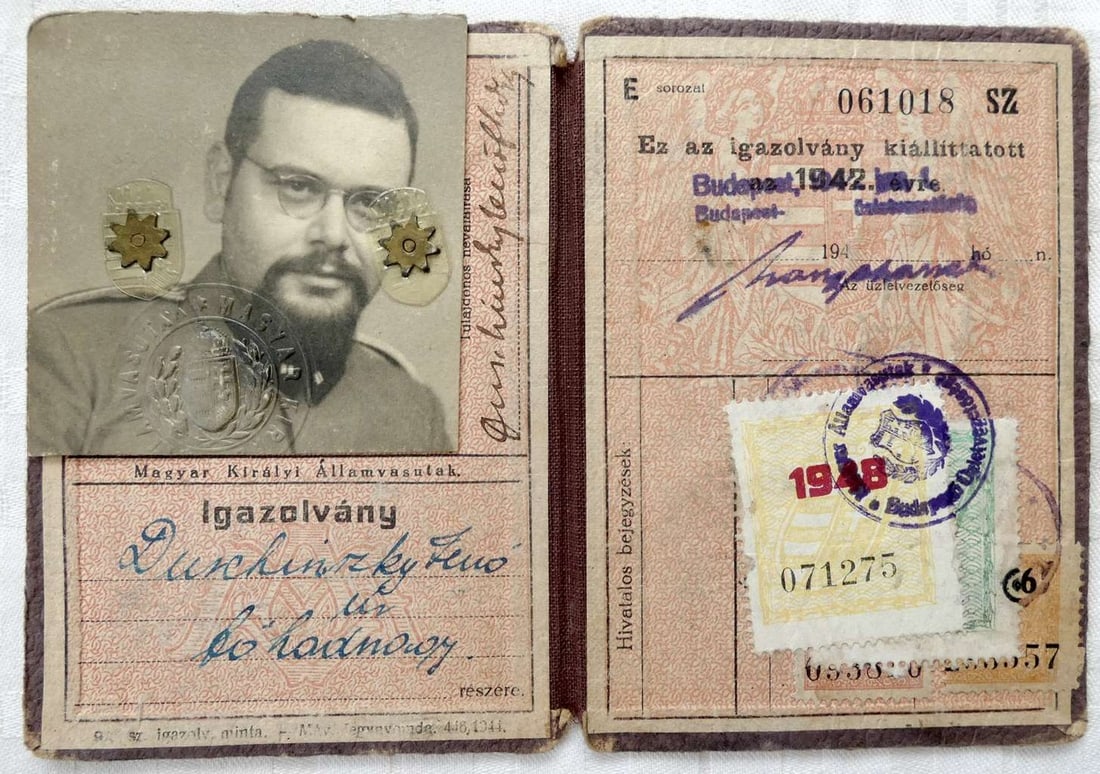 WWII ID card of a Jewish Hungarian officer Durchinsky, 1942-1948 (1 of 4)