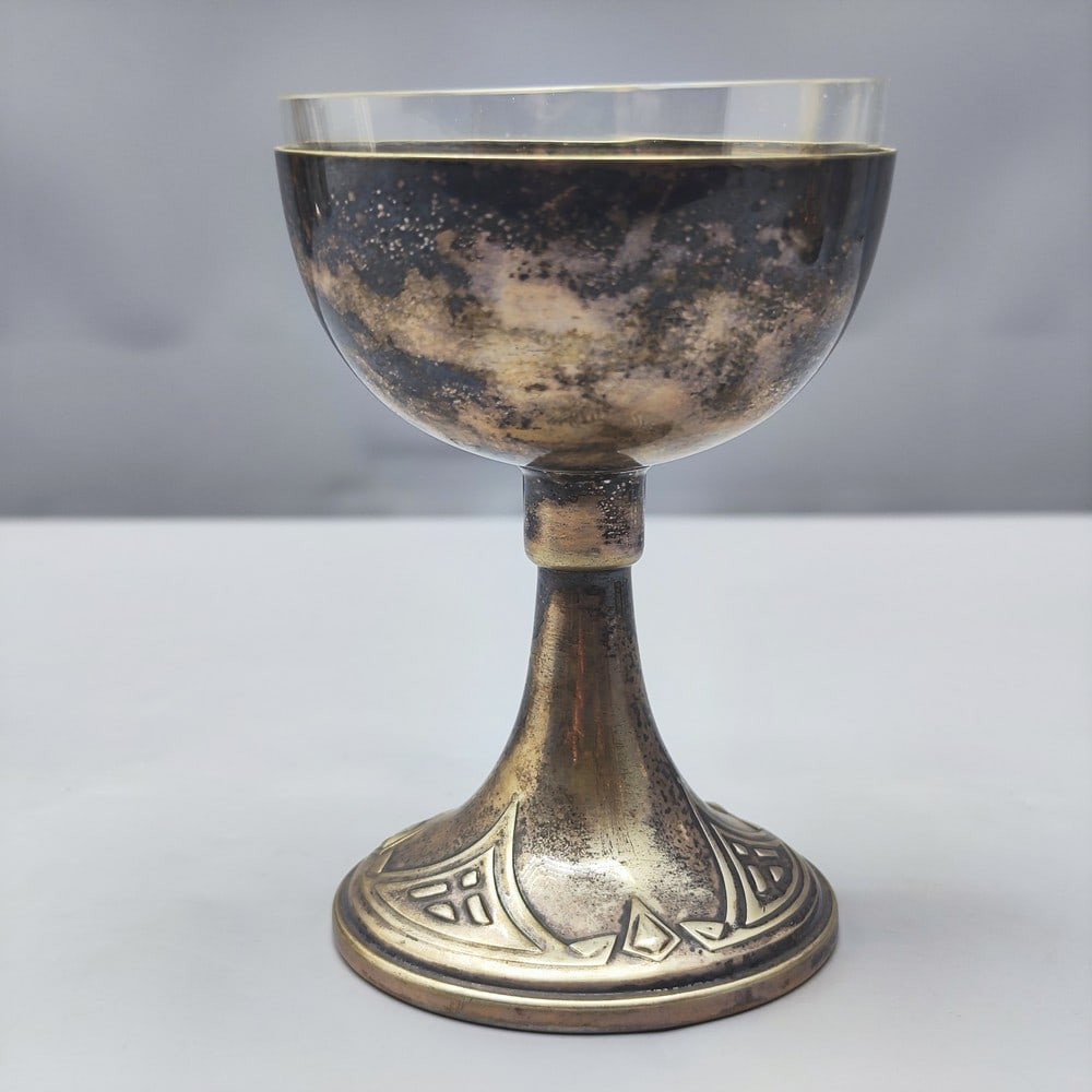 Silver-plated Jugendstil ice cream cone made by WMF: A silver-plated Jugendstil ice cream cone made by WMF, Germany, early 20th century, designed in the style of the period, in the upper part a matching glass interior (probably not the original), signed