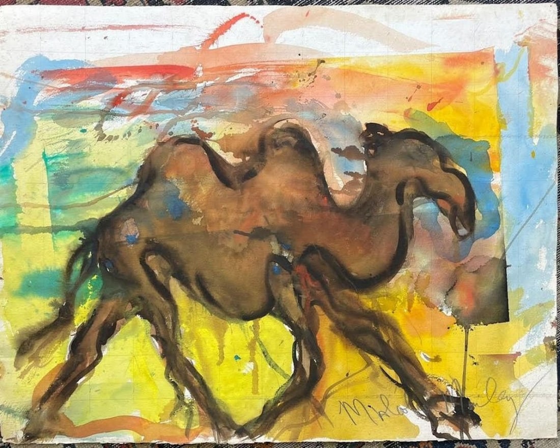 Malcolm Morley (1931-2018), camel: Malcolm Morley (1931-2018), camel, watercolor on paper, signed, unframed, dimensions: 51X66 cm.