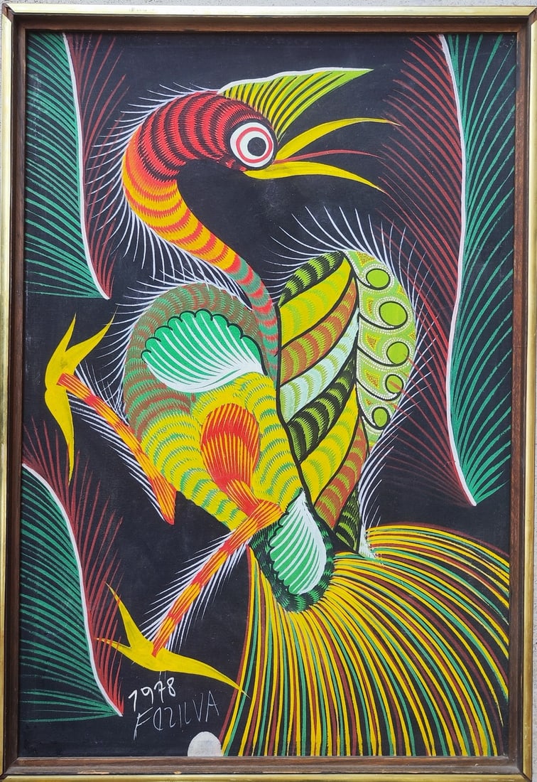 Francisco Chico Da Silva (Brazil, 1910-1985), Bird of Paradise: Francisco Chico Da Silva (Francisco Chico Da Silva) (Brazil, 1910-1985), Bird of Paradise, oil on canvas, signed and dated 1978, framed in a period wooden frame, dimensions: 63X43 cm, frame: 66.5X46 c