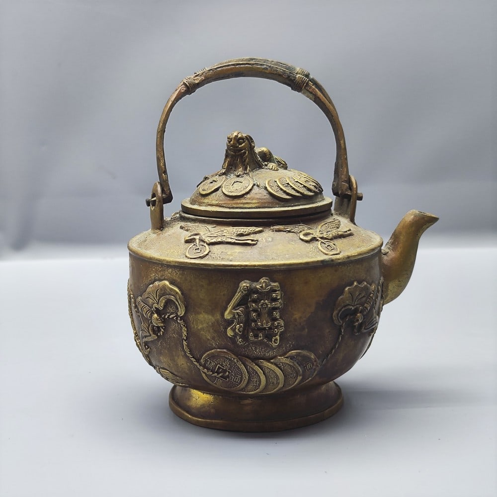 An old quality Chinese brass teapot (1 of 10)