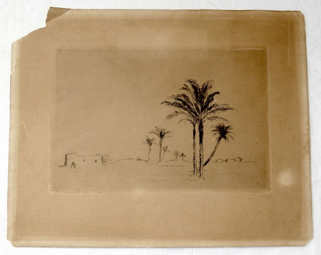Hermann Struck. Antique copper engraving “Palestine Landscape with houses??, 15/50, signed in (1 of 6)
