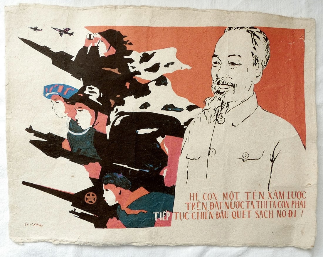 The Vietnam War. Orig. Propaganda Poster of Vietnam Government, Color Offset Litho on rice paper, (1 of 6)