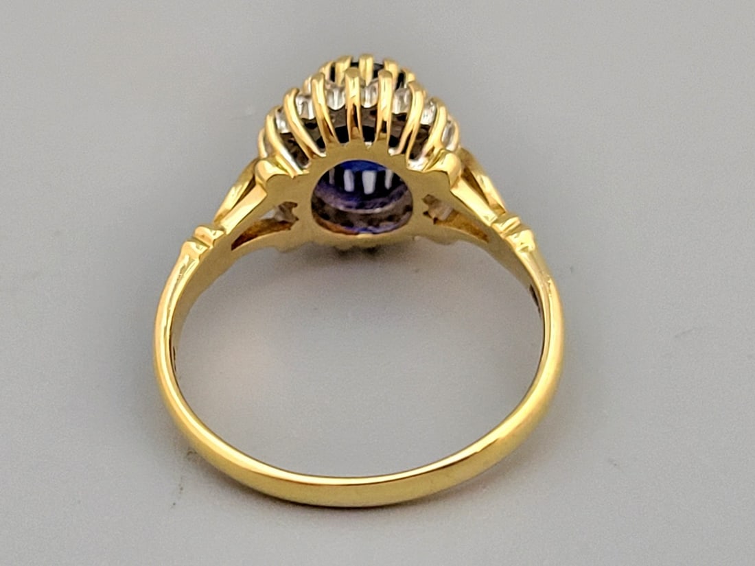 9K English gold ring set with cobalt blue stone and diamonds (1 of 5)