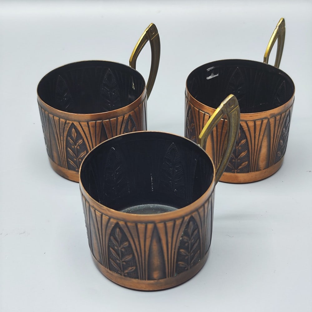 An assortment of 3 Art Nouveau Jugendstil copper cup holders by Carl Deffner (1 of 5)