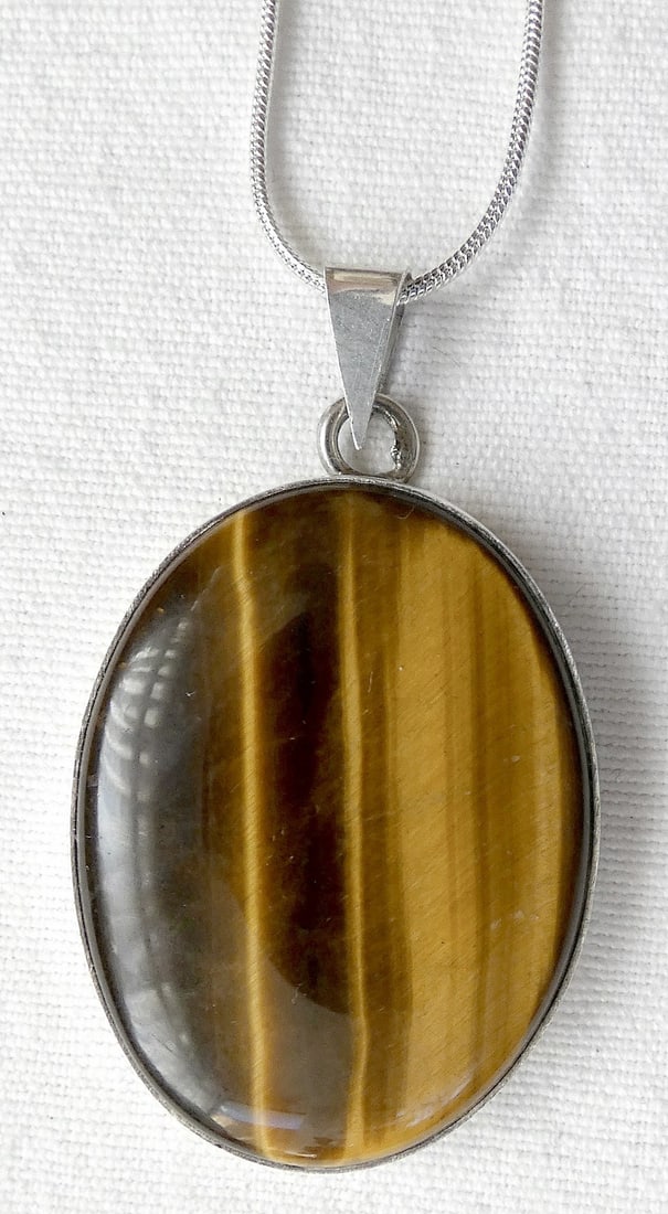 Vintage silver sterling pendant necklace set with tiger’s eye, total weight: 23 gr., Israel, (1 of 7)