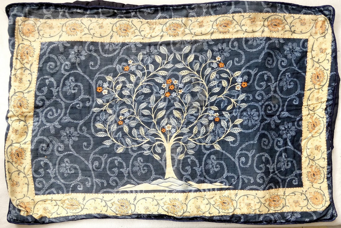 Antique Embroidered Tree of the Knowledge of Good and Evil on Bag for Tallit: Antique Embroidered Tree of the Knowledge of Good and Evil on Bag for Tallit Size: 47 x 69 cm. (18.5 x 27.1 inches) Antique embroidery with modern cloth on back side. Some wear In Judaism and Christia