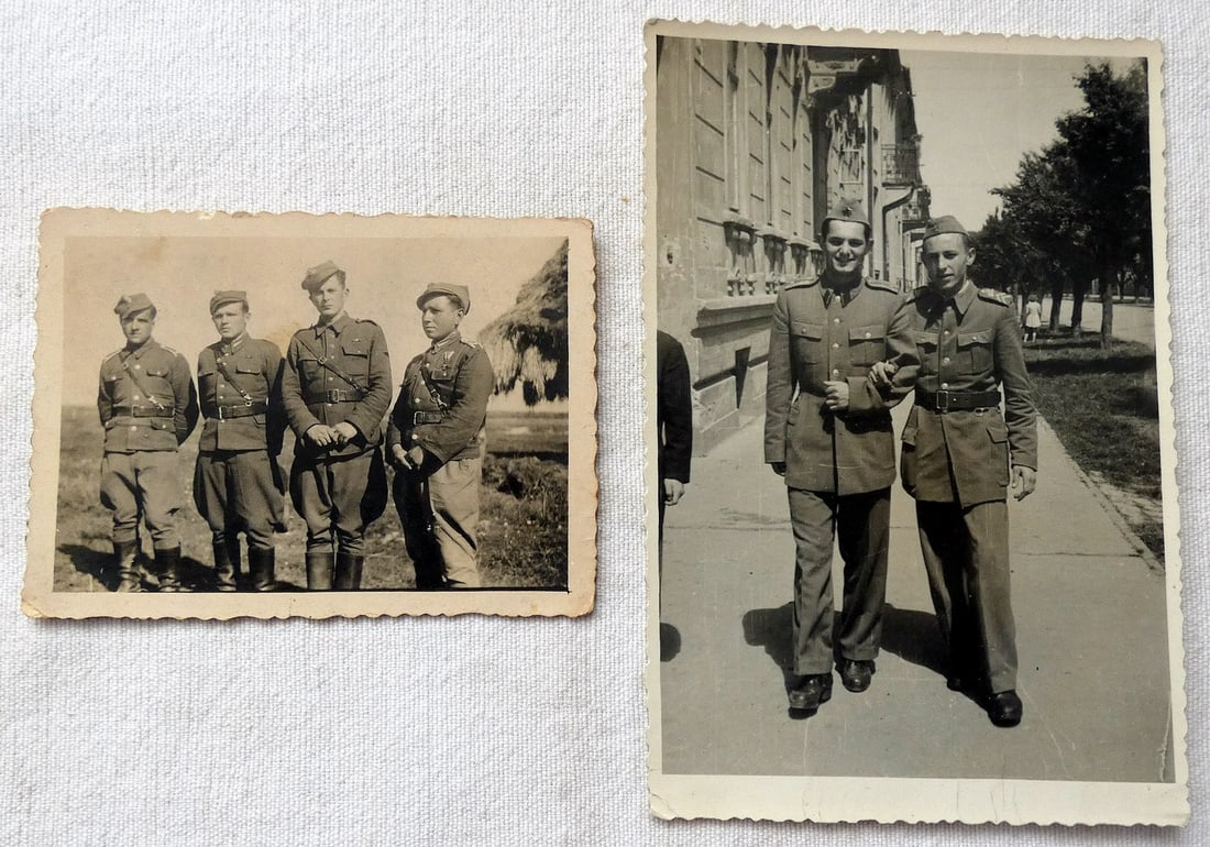 2 Orig. Photographs of Jewish Soldiers of the Anders' Army 1945, 1951, in Polish: 2 Orig. Photographs of Jewish Soldiers of the Anders' Army 1945, 1951, in Polish Size of photos: 12 x 8 cm. (4.7 x 3.1 inches) and 6.5 x 8.5 cm. (2.5 x 3.3 inches) inscriptions in Polish Anders' Army 