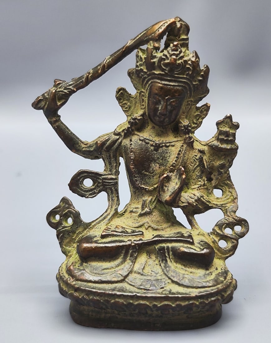Old Indian bronze Bodhisattva Buddha figurine (1 of 4)