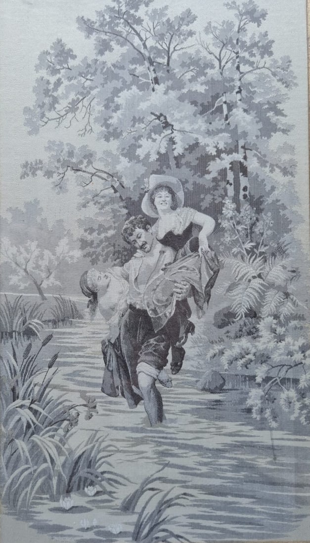 Unknown artist, a man passes two women across the river ("the passage of the gue") (1 of 6)