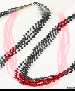 Persian Antique Art Glass Red Bead 5 Strand Necklace with Silver Ends (Clasp): Persian Antique Art Glass Red Bead 5 Strand Necklace with Silver Ends (Clasp) Ends (Clasp) -hand crafted, filigree, hammering Ends tested for silver by acid. Length: 47 cm. Diameter of beads: 4 mm. Si