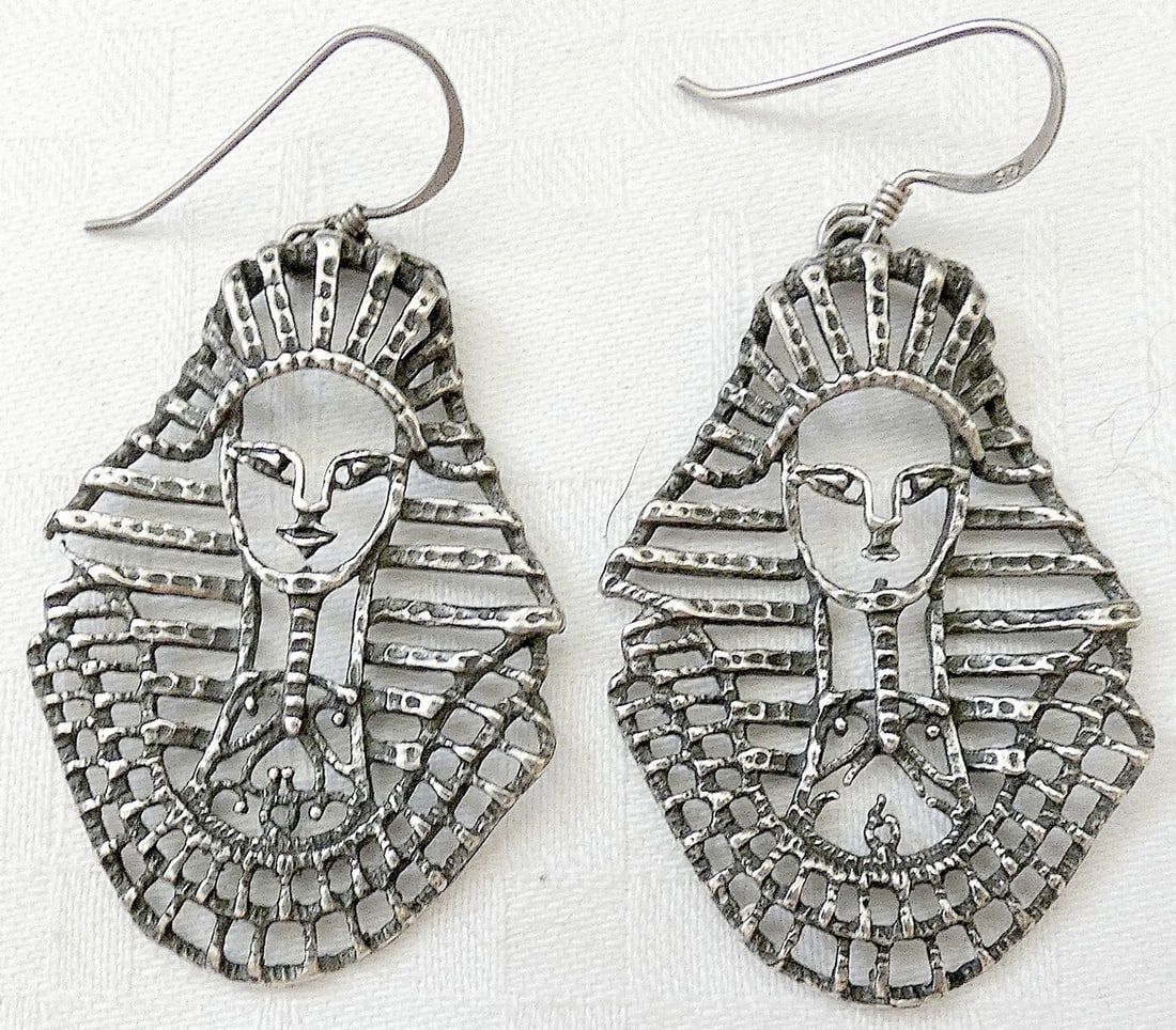 Art deco Egyptian style Sphinx silver sterling 925 earrings, art craft (1 of 4)