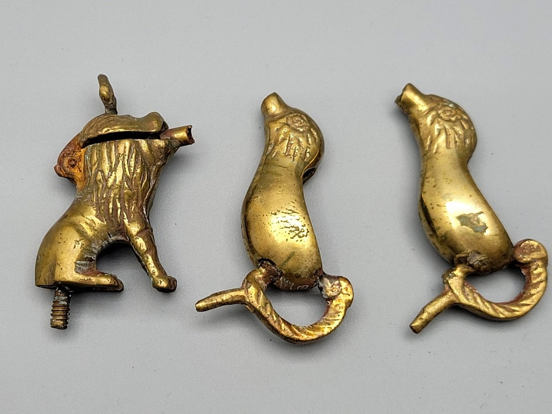 Assortment of 3 old brass Shamashim/vessels - for fancy German Hanukkah menorahs (1 of 6)