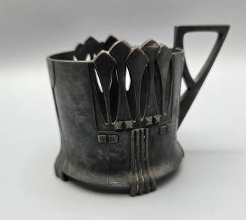 Art Nouveau Jugendstil silver-plated cup holder made by WMF: Art Nouveau Jugendstil glass holder made by WMF, Germany, circa 1900, made of silver-plated metal, decorated in the style of the period, signed and numbered on the bottom, model '345', height: 7.5 cm,