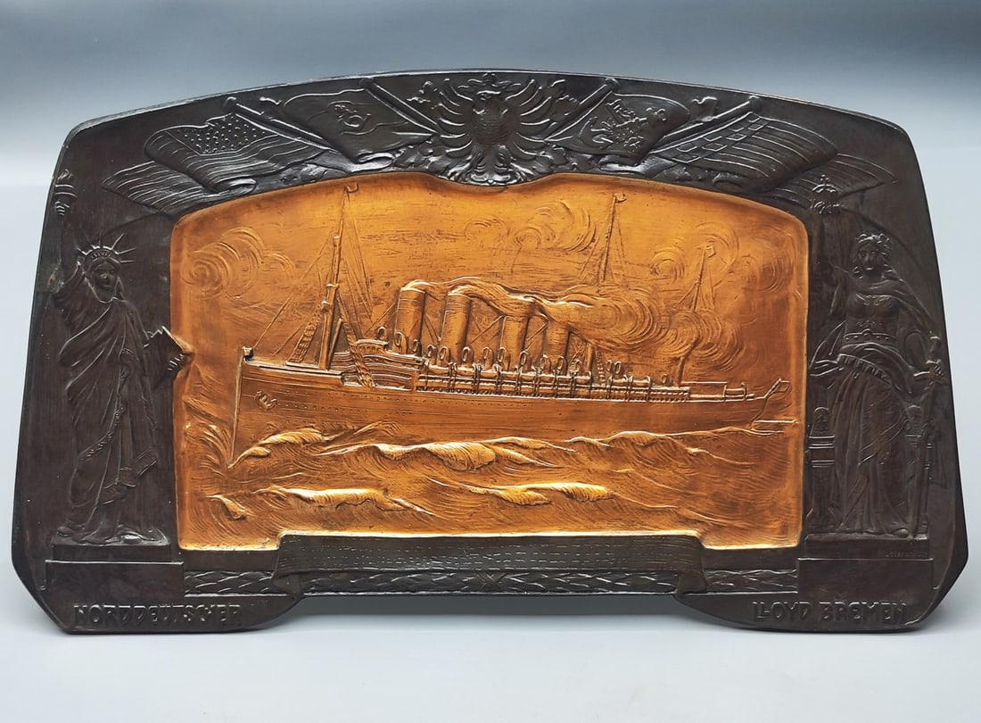 Rare! Metal plaque of a steam passenger ship of the Norddeutscher Lloyd company - designer (1 of 8)