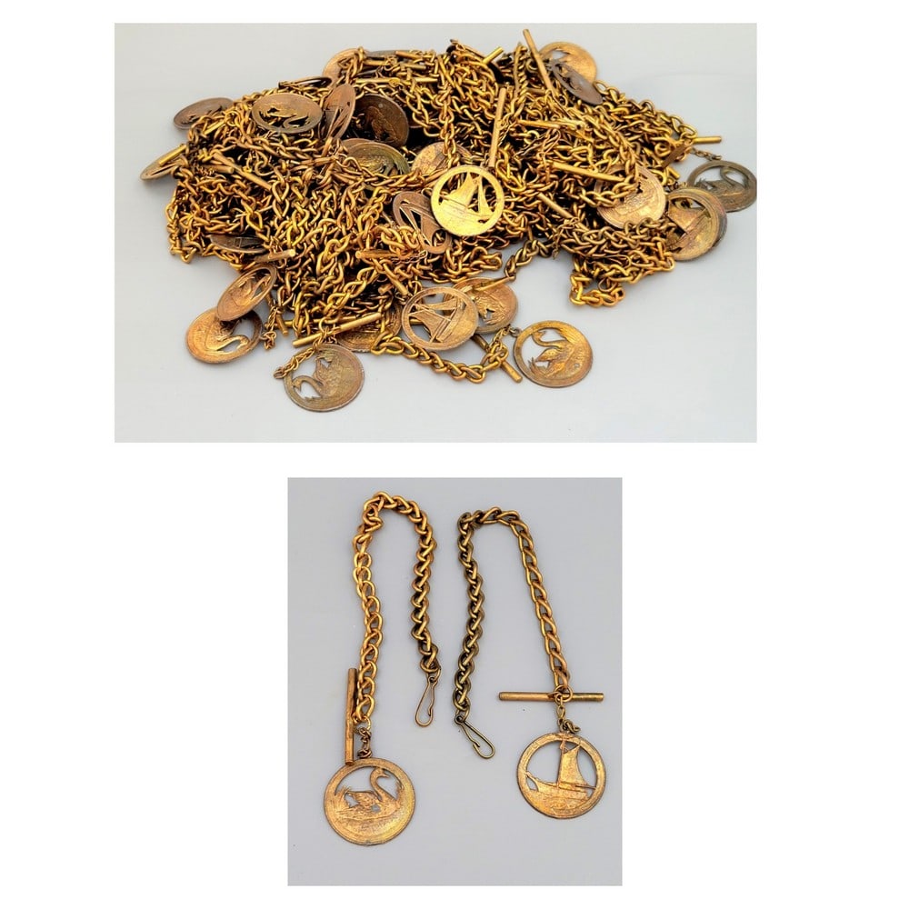 Large assortment of identical vintage pocket watch chains (1 of 7)