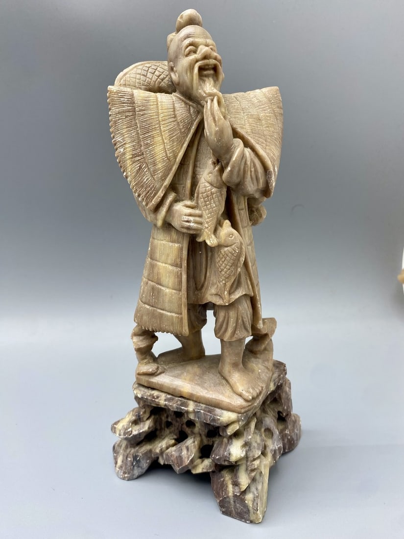 Old Chinese soapstone figurine "Chinese monk holding the scroll" (1 of 7)