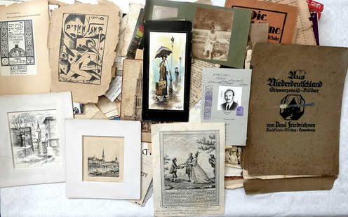 Large lot of Antique and old items – Documents, Letters, Postcards, Stamps, Photos, Etchings,: Large lot of Antique and old items – Documents, Letters, Postcards, Stamps, Photos, Etchings, Ephemera, Not Checked Total weight: 1090 gr.