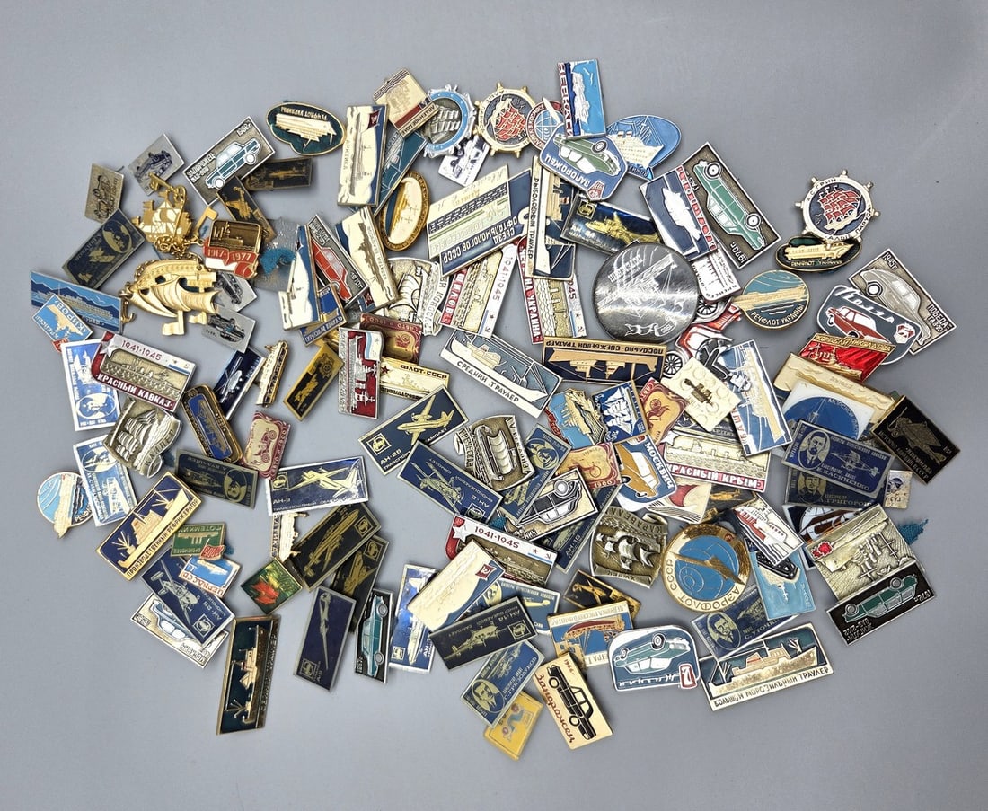 A large assortment of over 110 Soviet transport brooches (1 of 6)