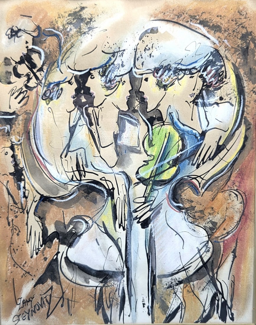 Zamy Steynovitz (Israel-USA, 1951-2000), Women and Violin: Zamy Steynovitz (Israel-USA, 1951-2000), Women and Violin, watercolor on paper, signed, framed with passepartout under glass in a gilded wooden frame, dimensions: 40X33 cm, frame: 68X55 cm. Light wear