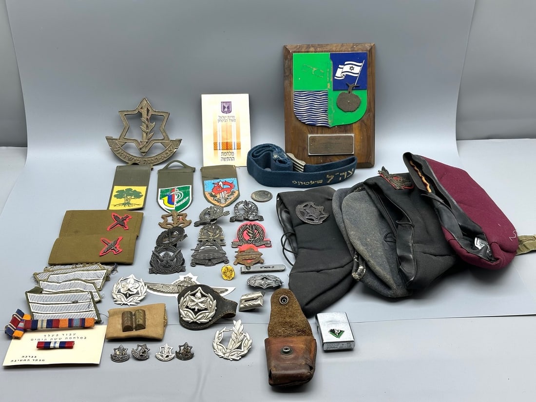 A large assortment of symbols, pins, ranks, and IDF berets.: A large assortment of symbols, pins: hat pins, war insignia and more, ranks, IDF berets, the second half of the 20th century, various units, including Golani, Givati, Nahal, paratroopers and more. Als