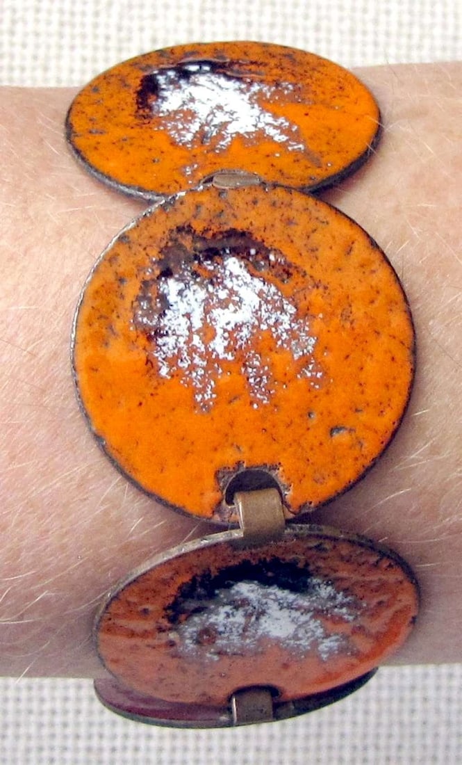 Vintage modernist enamel panel bracelet, 57 gr., hand painted. (1 of 6)