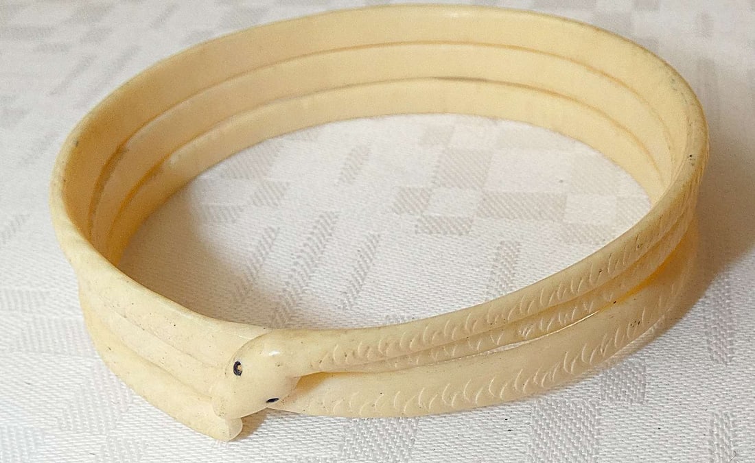 Art Deco Carved Celluloid Snake Bangle Bracelet (1 of 5)